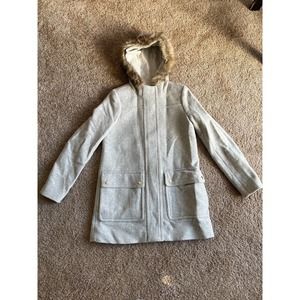 J. Crew Wool Parka Faux Fur Trim Hooded Coat Size 00 Very Good